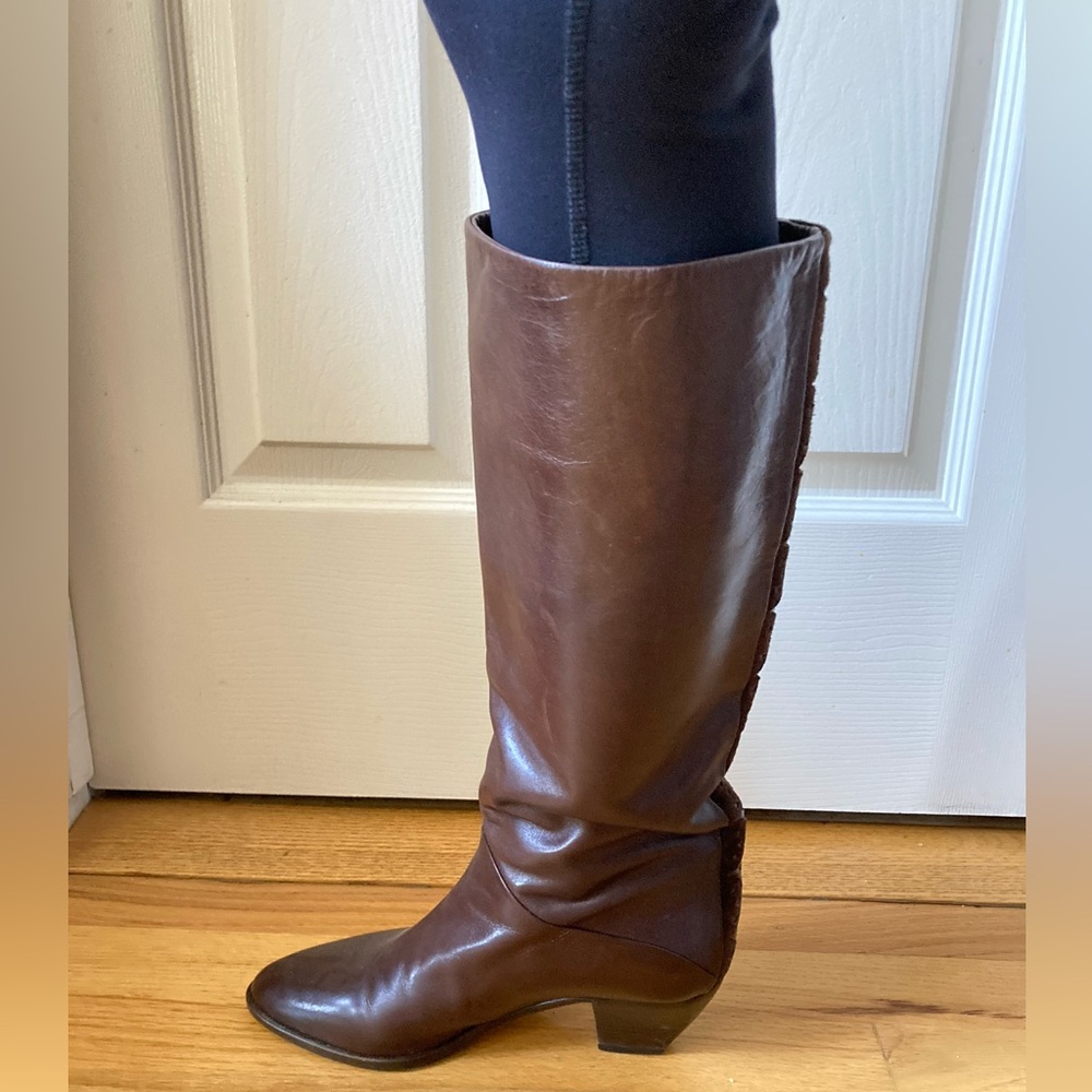 Leather boots Italian made tall boots mid calf slouchy boots brown leather boots - Picture 8 of 15